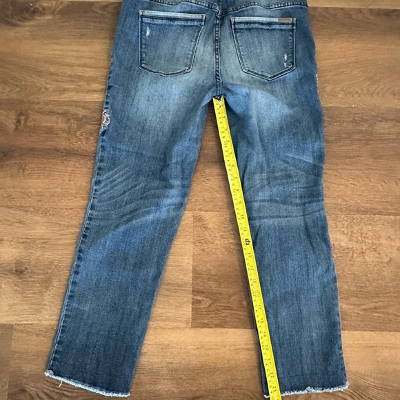 White House Black Market Floral Embellished Embroidered Blue Cropped Jeans Sz 6 - Picture 14 of 16